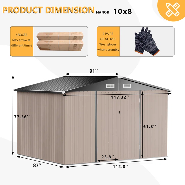 10 ft. W X 8 ft. D Metal Tool Shed