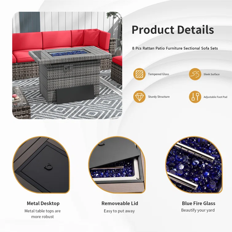 6 - Person Outdoor Seating Group with Fireplace Table