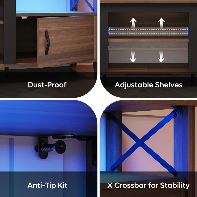 Farmhouse TV Stand for 70 Inch TV with LED Light,63