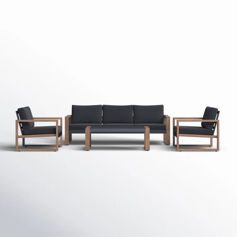 Arunas 5 Person Outdoor Conversation Furniture Set Seating Group with Wood Pattern and Cushions