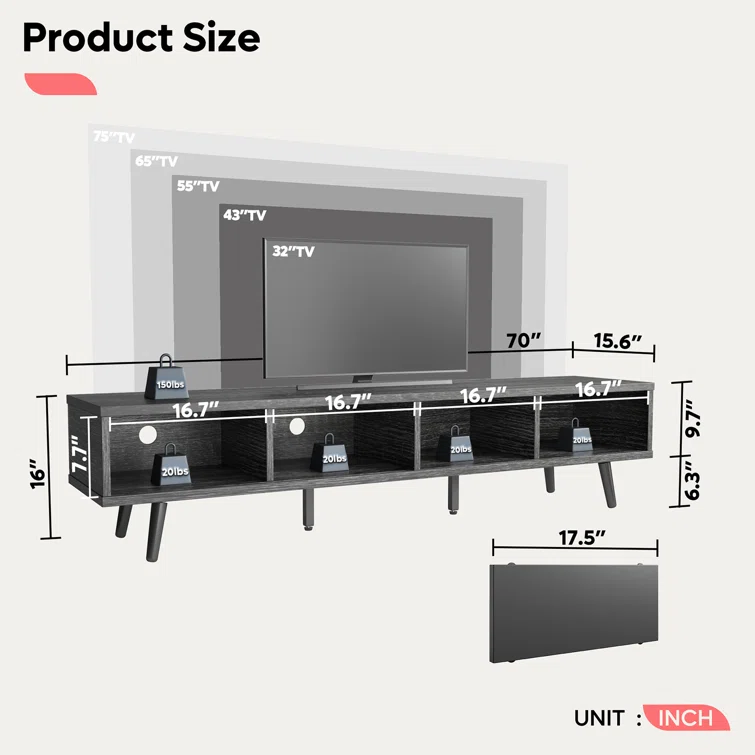 Carlei 70 inch TV Stand for TVs up to 75