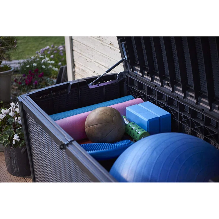 Keter Borneo 110 Gallon Rattan Wicker Resin Patio Deck Storage Box Bench
