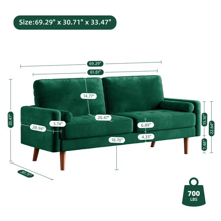 Enedelia 69.3'' W Velvet Loveseat Upholstered Sofa
