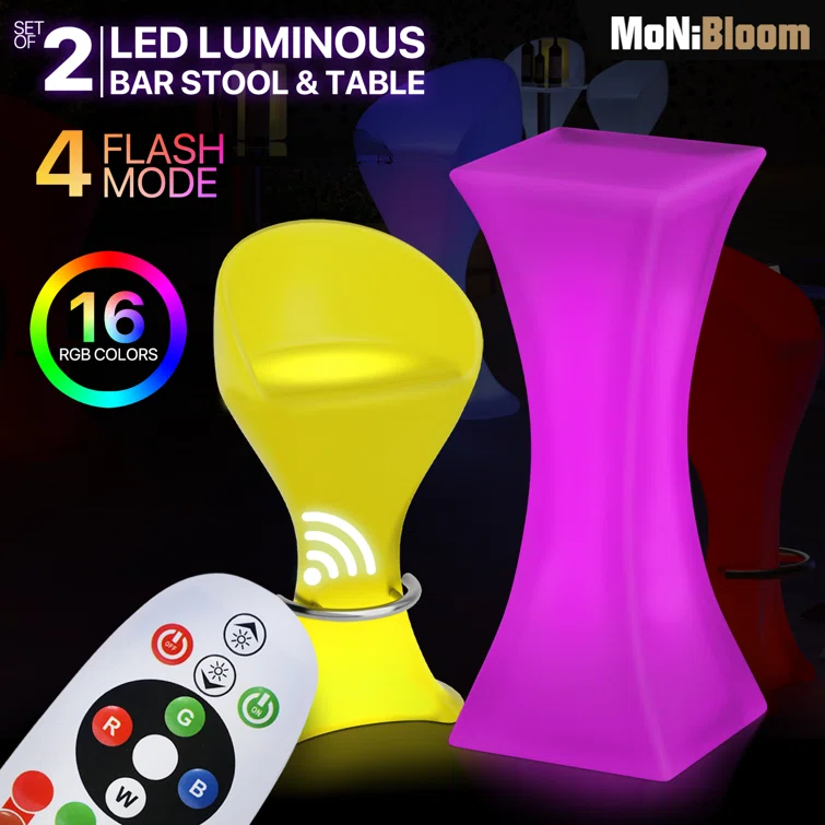LED Light Up Bar Stool and Table Variable Chair Color Suitable for Bars