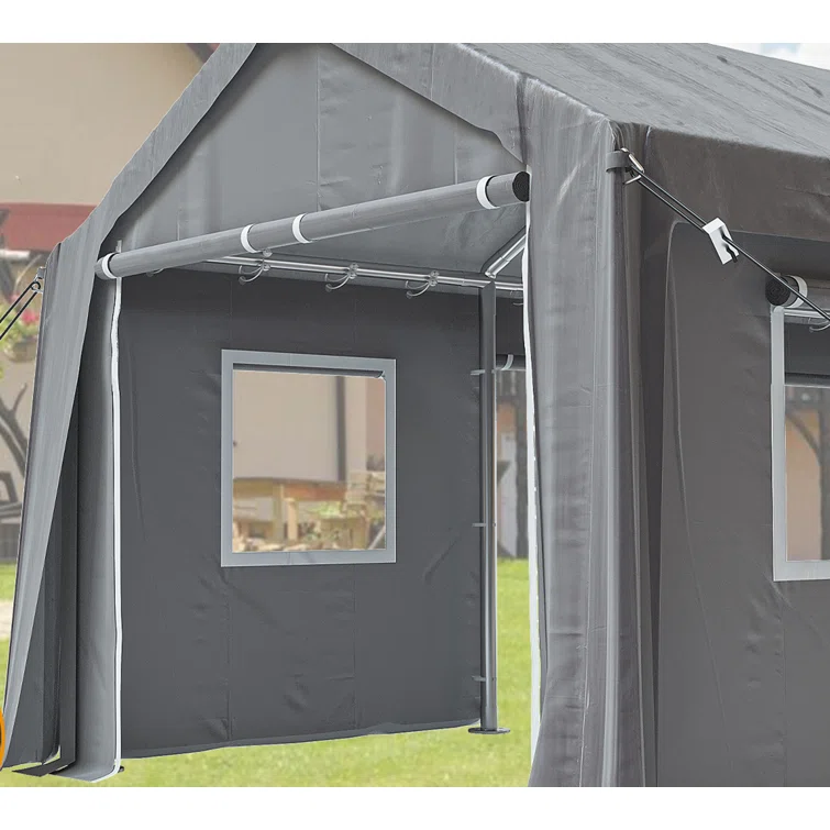 Heavy duty parking shed with 4 doors and 4 windows