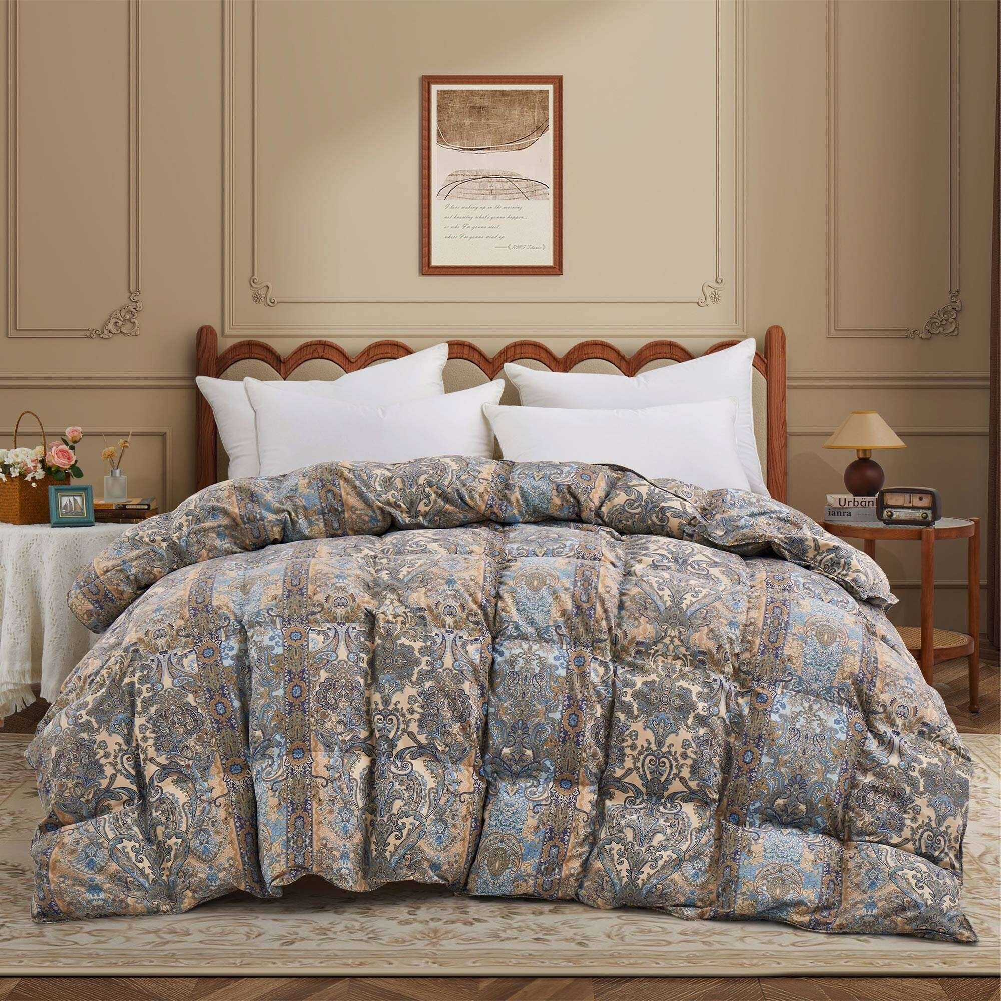 Lightweight Summer Flroal & Solid Printed Goose Feather Down Comforter Duvet Insert