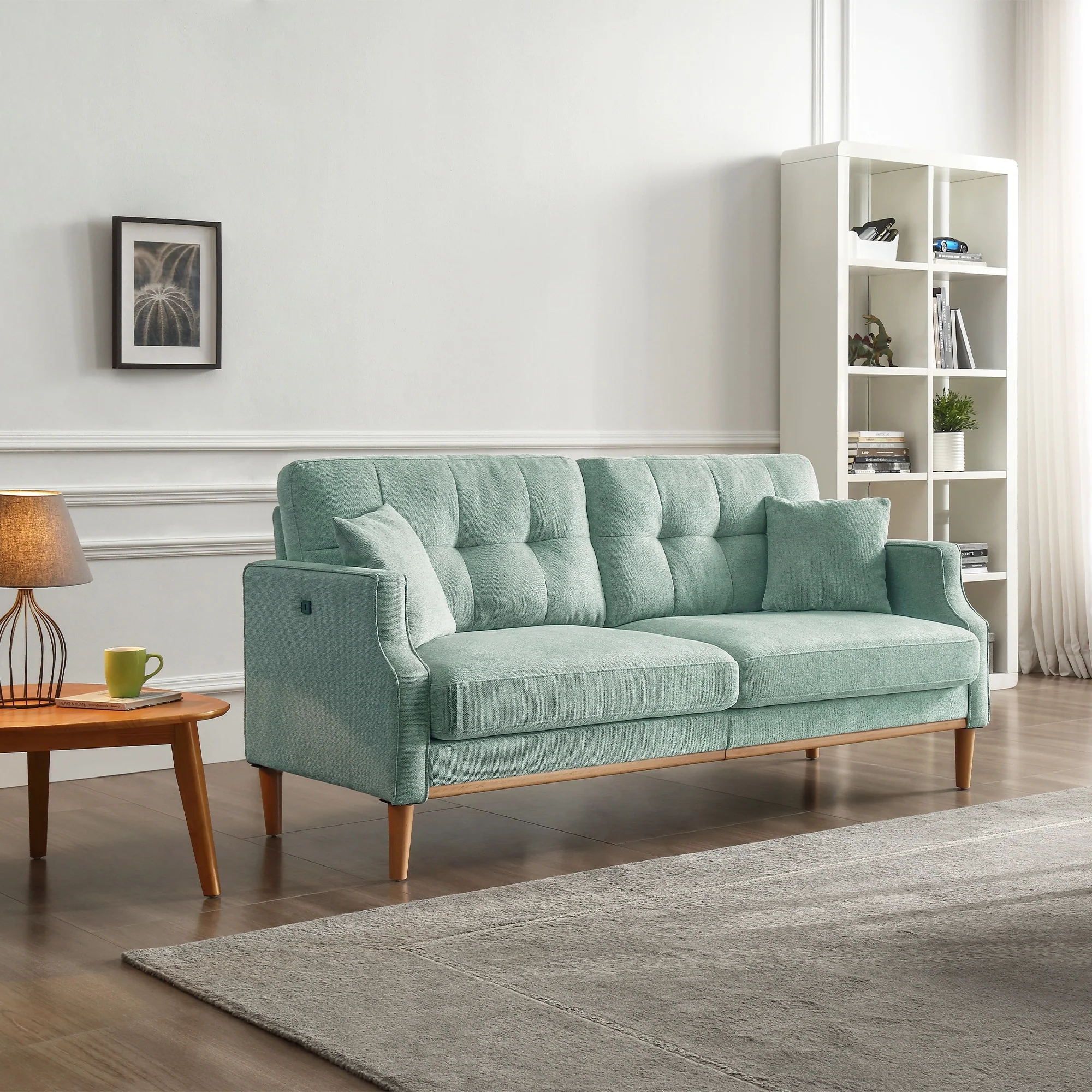 Upholstered Sofa with Waterproof Fabric and USB Port - 32.30 x 70.10 x 35.03
