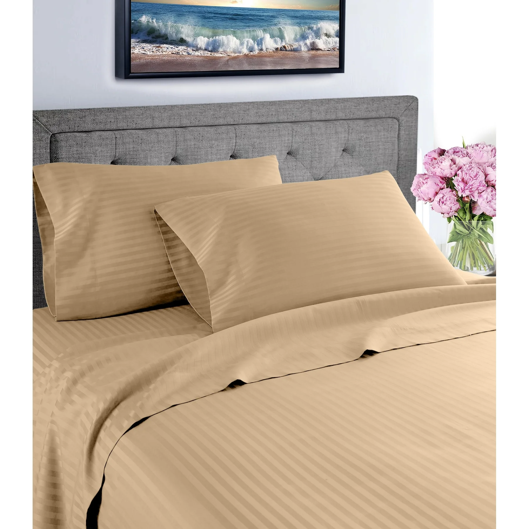1800 Super Soft & Wrinkle Free Stripe Sheet Set with BONUS Pillowcase