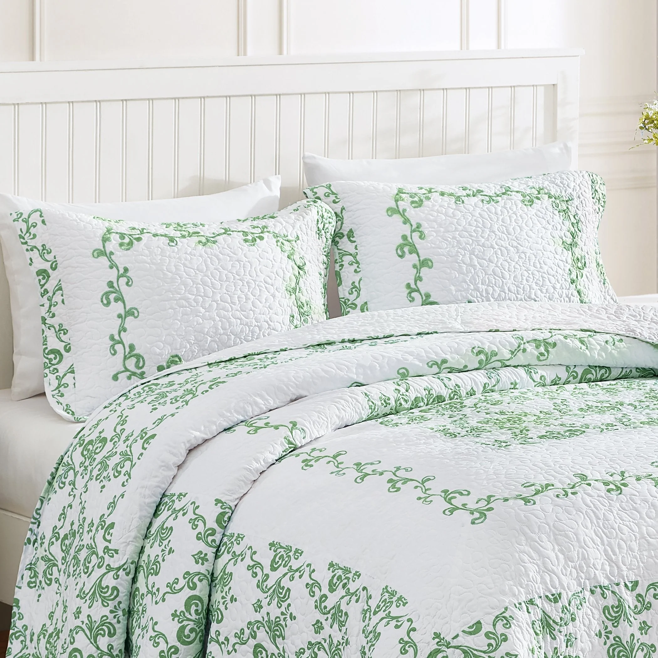 Lovely Damask Embroidered Quilted Pillow Sham