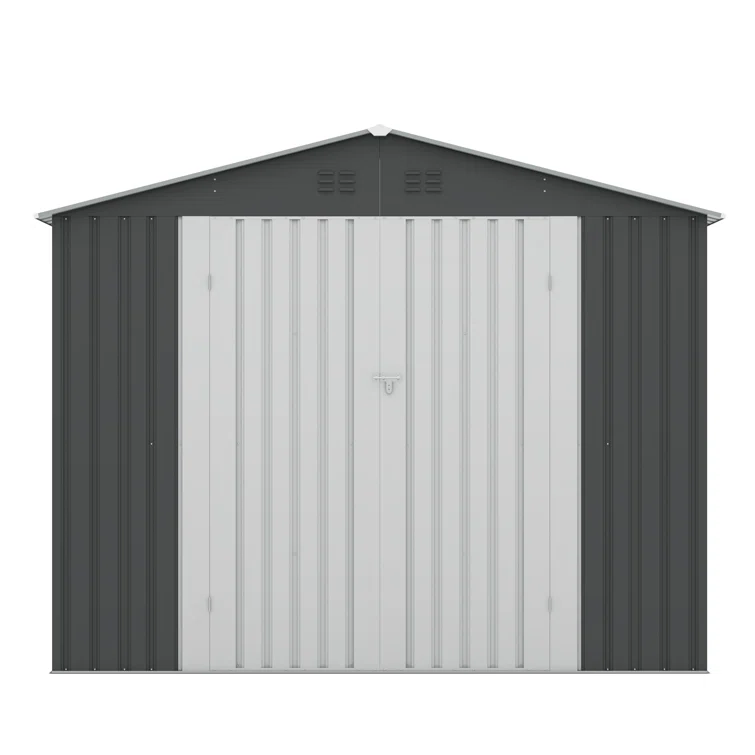 Hinge Outdoor Storage Room, Storage Shed With 2 Doors, Sloping Roof And 6 Pegs, Outside Garden Shed For Tools, Bike, Lawnmower And Garbage, Gray