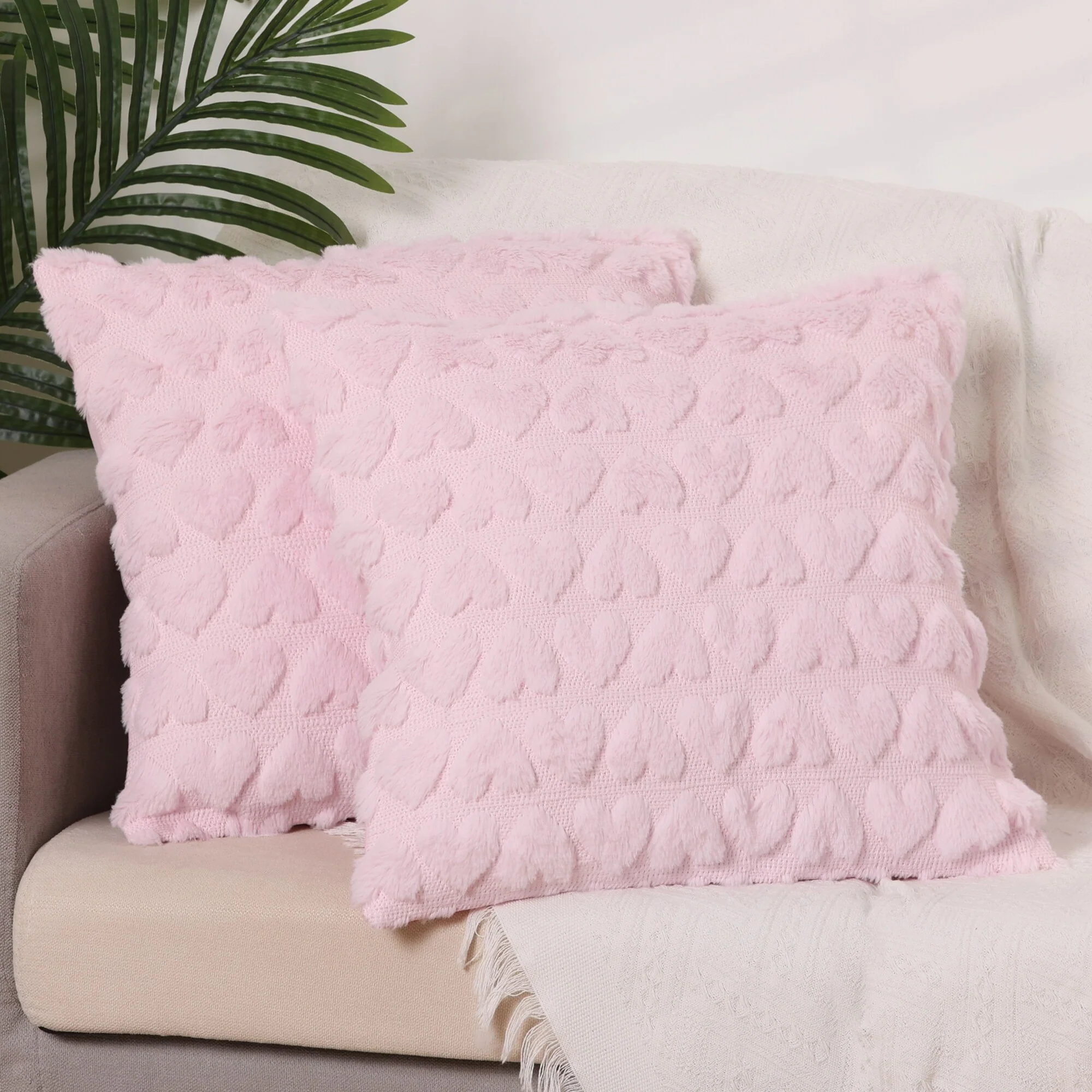 Pack of 2 Printed Decorative Pillow Covers Heart Pattern Pillow Covers