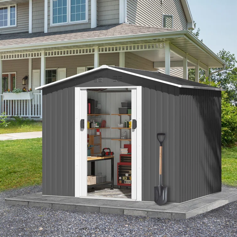 8 ft. W x 6 ft. D Tool Storage Outdoor Storage Shed with with Lockable Sliding Doors and Vents