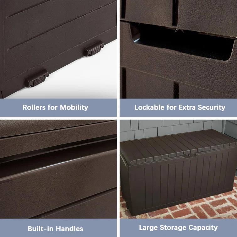 OTOTWER 46'' W 71 Gallons Water Resistant Resin Lockable Deck Box with Wheels