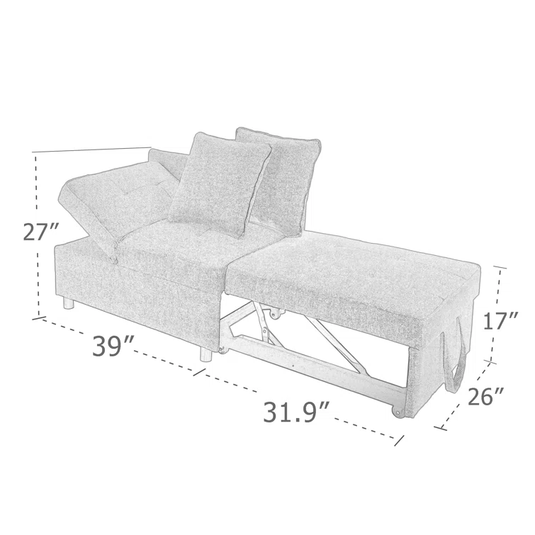 4-in-1 Convertible Sleeper Sofa - Modern Loveseat, Couch, Chaise Lounge, Guest Bed for Small Spaces