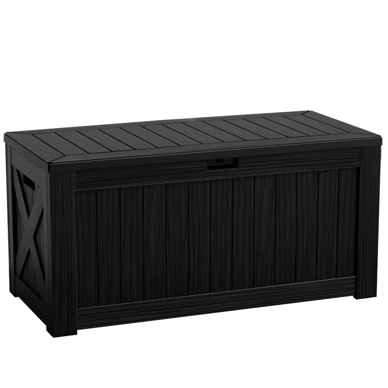 120 Gallon Outdoor Indoor Storage Box, Large Lockable Resin Deck Box, Water Resistant Patio Storage Box