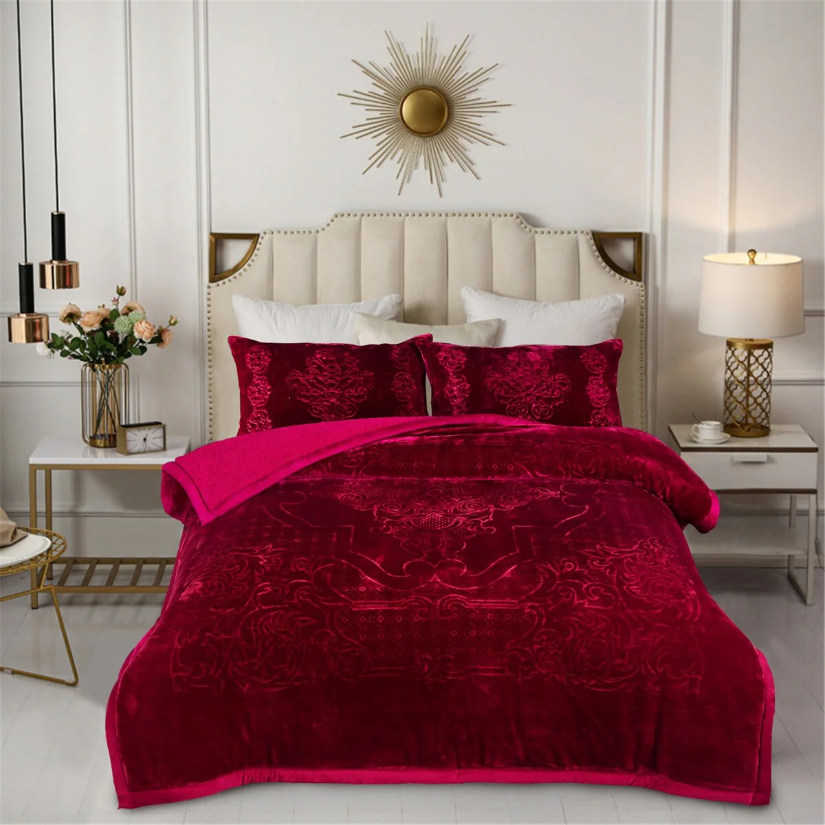 Solid Micromink Sherpa Comforter Bed Set