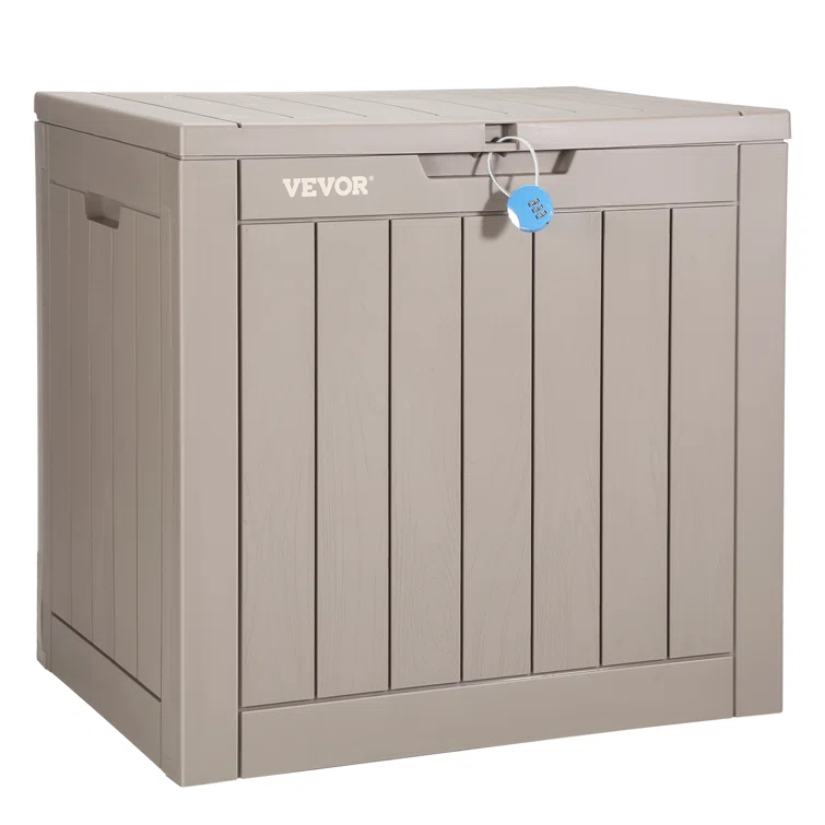 VEVOR 22.1'' W 31 Gallons Water Resistant Polypropylene Lockable Deck Box in Brown