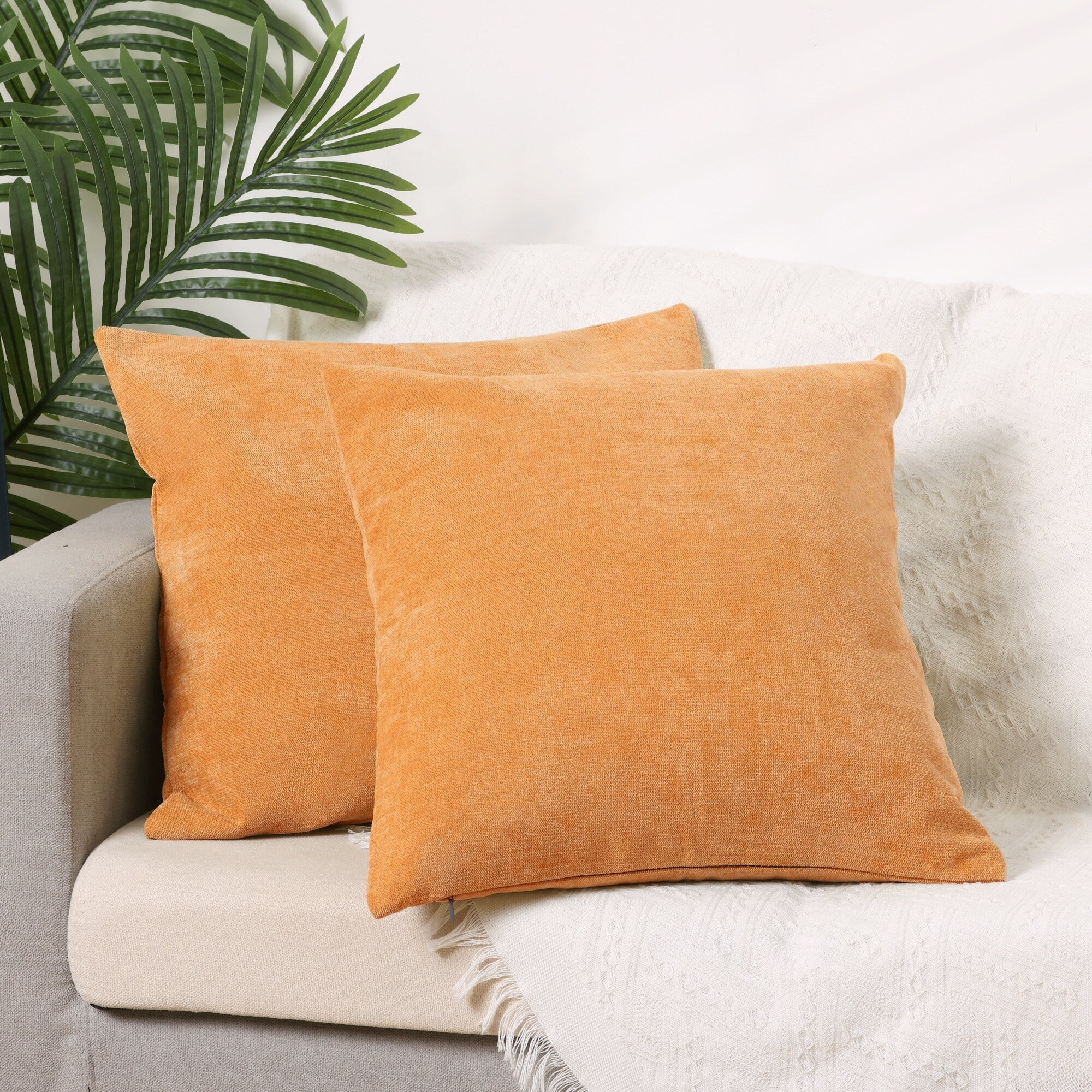Pack of 2 Chenille Throw Pillow Covers Solid Color Pillow Covers for Couch Sofa Home Decoration