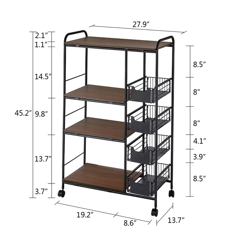45" H X 28" W X 14" D Kitchen Freestanding Storage Rack with Wheel