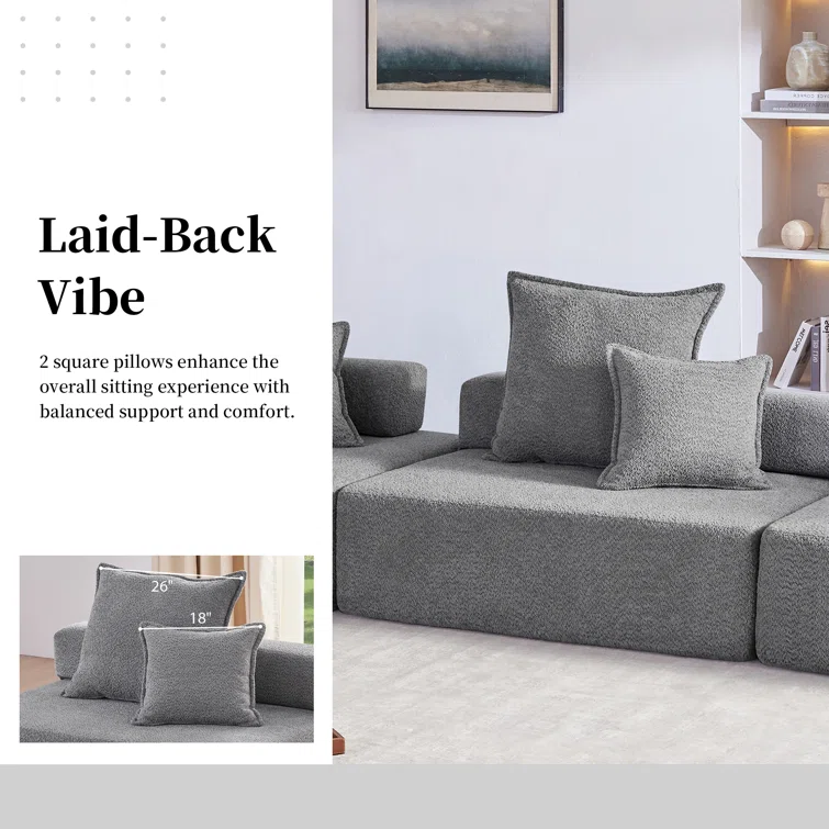 Oversized Modular Boucle Sectional Sofa, Convertible Sleeper Couch With No Assembly Required, Spacious Foam-filled Sofa Bed, 3-piece Customizable Living Room Set