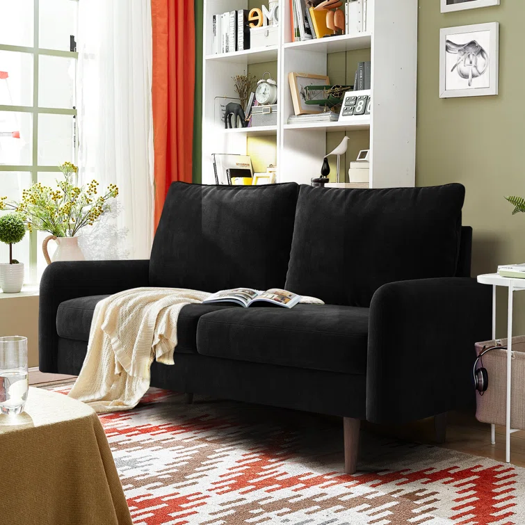 Hasaam Everly Quinn 56.3" Wide Velvet Round Arms Small Apartment Loveseat