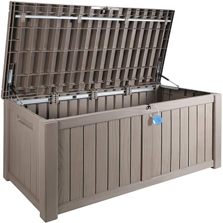 VEVOR 48'' W 120 Gallons Water Resistant Polypropylene Lockable Deck Box in Brown