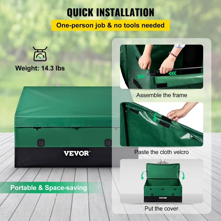 VEVOR 61'' W 150 Gallons Water Resistant Polyethylene Plastic Deck Box in Green/Black