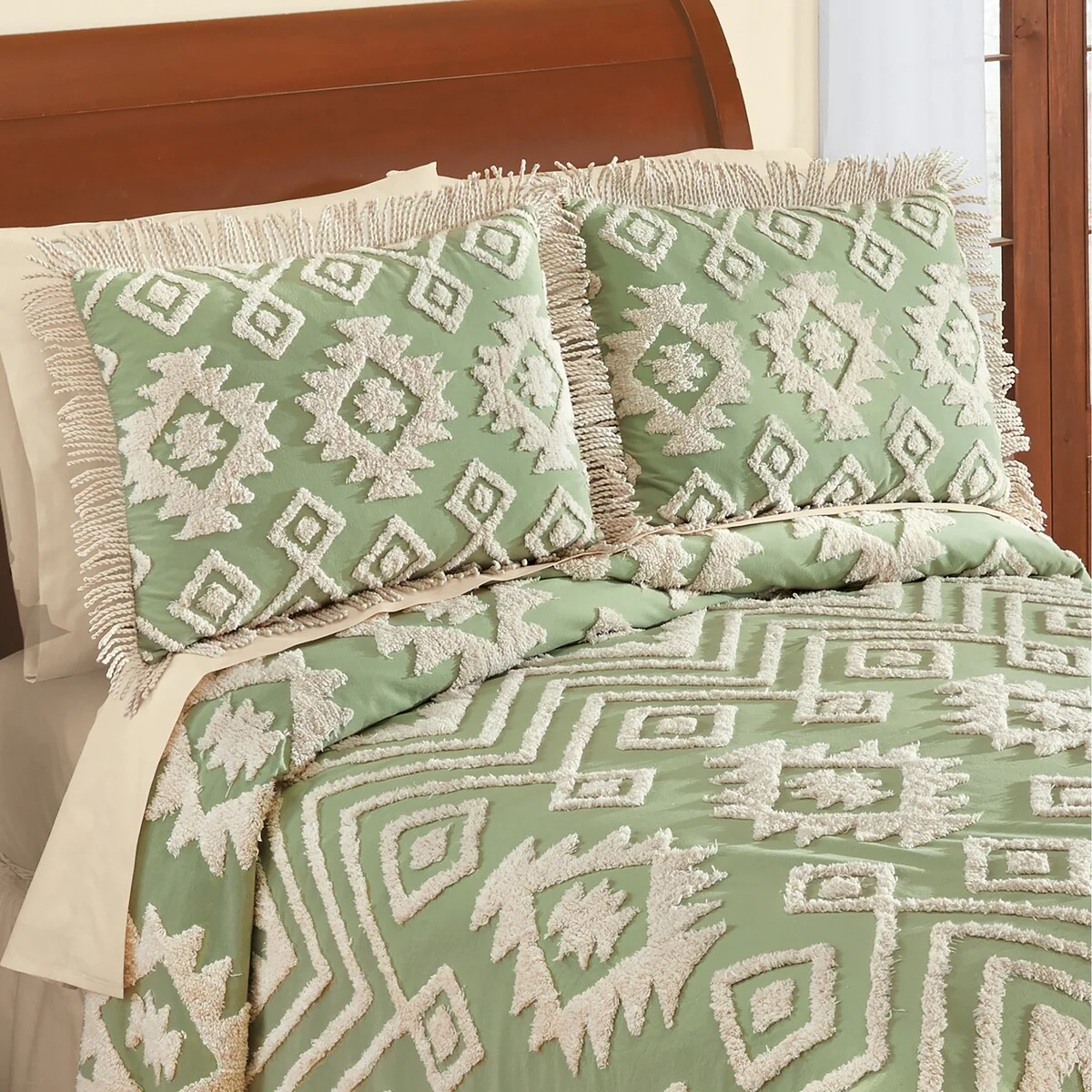 Aztec Textured Chenille Fringe Border Pillow Sham