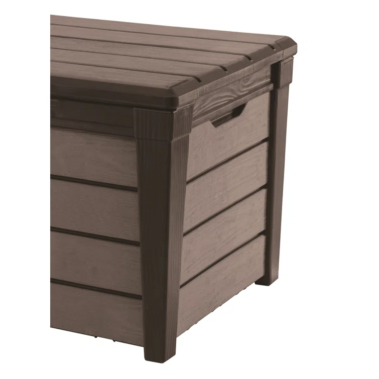 Keter Brushwood 120 Gallon Durable Resin Outdoor Storage and Organization Deck Box For Patio Furniture and Supplies, Brown