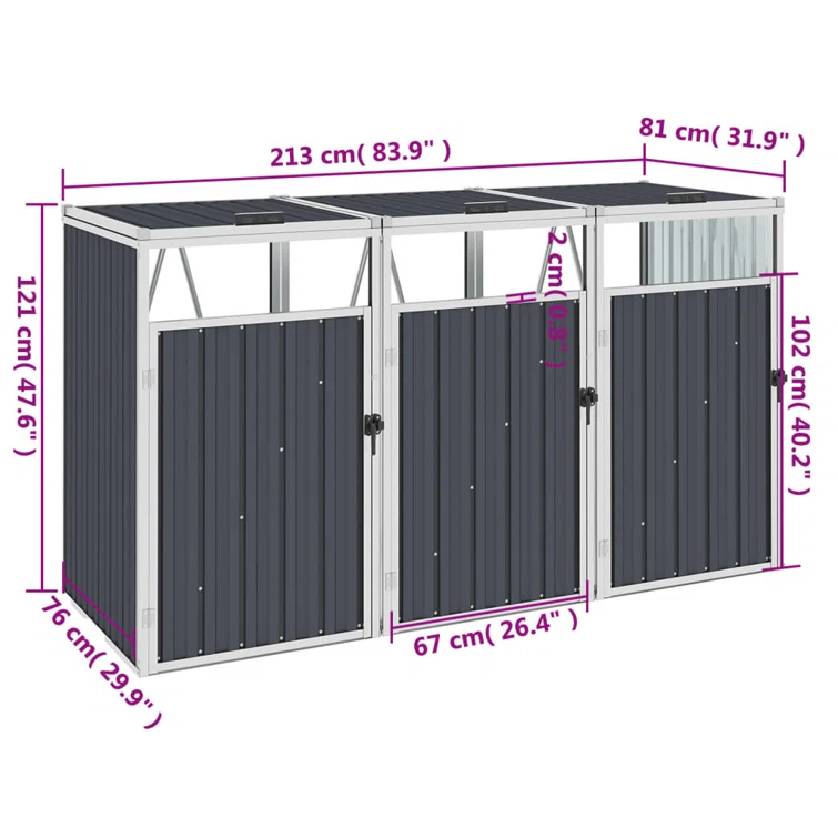 Vidaxl Triple Garbage Bin Shed Anthracite 83.9