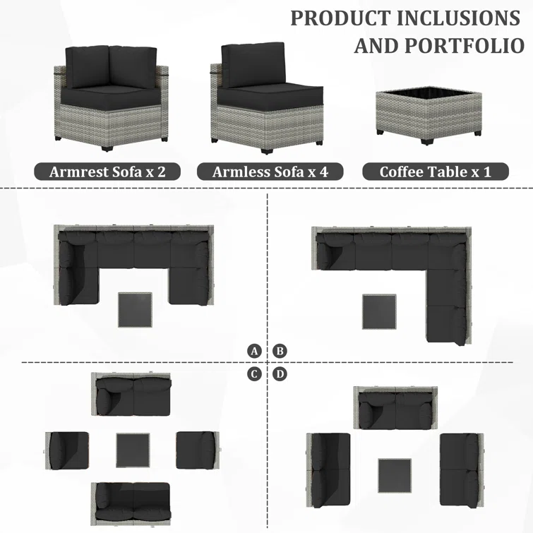 7 Piece Rattan Sectional Seating Group With 5-inch Thicker Cushions