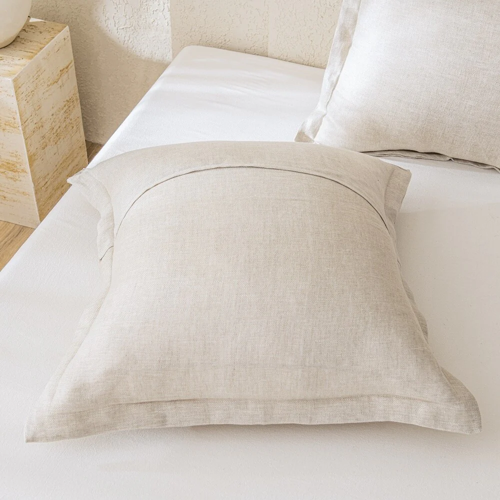 Flax Linen Euro Shams Set of 2 - 100% Linen, Woven Texture, Overlap Closure, Decorative Bed Pillow Cover
