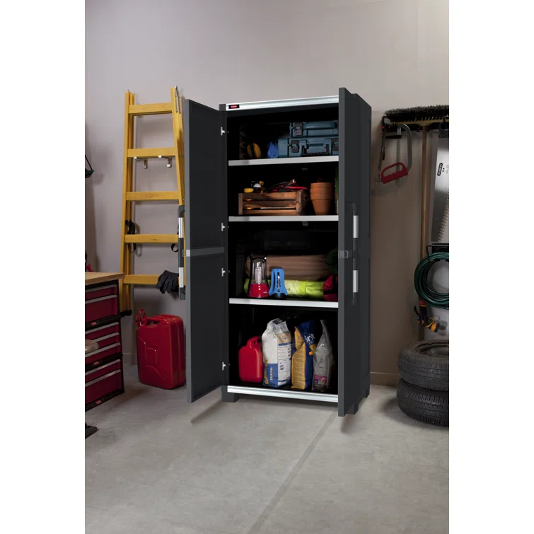 Keter XL Pro Durable Resin Storage Cabinet and Tool Storage Organizer with Lockable Doors and Shelves for Home Garage or Workshop, Black