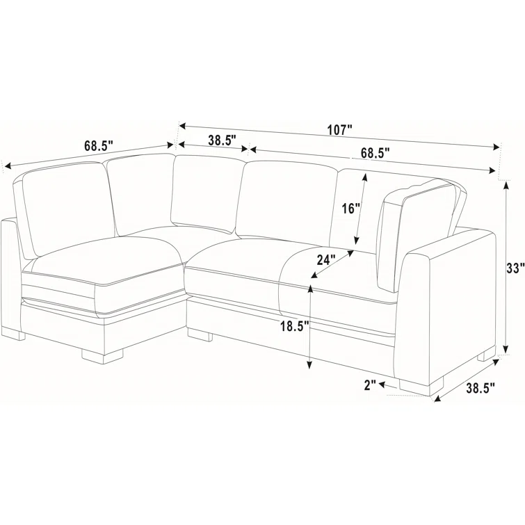 Basilius 2 - Piece Corduroy Sectional