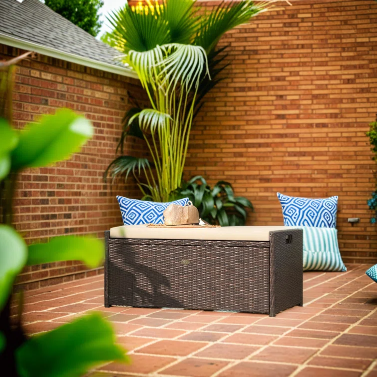 Barton 40'' W 60 Gallons Water Resistant Wicker Storage Bench in Brown
