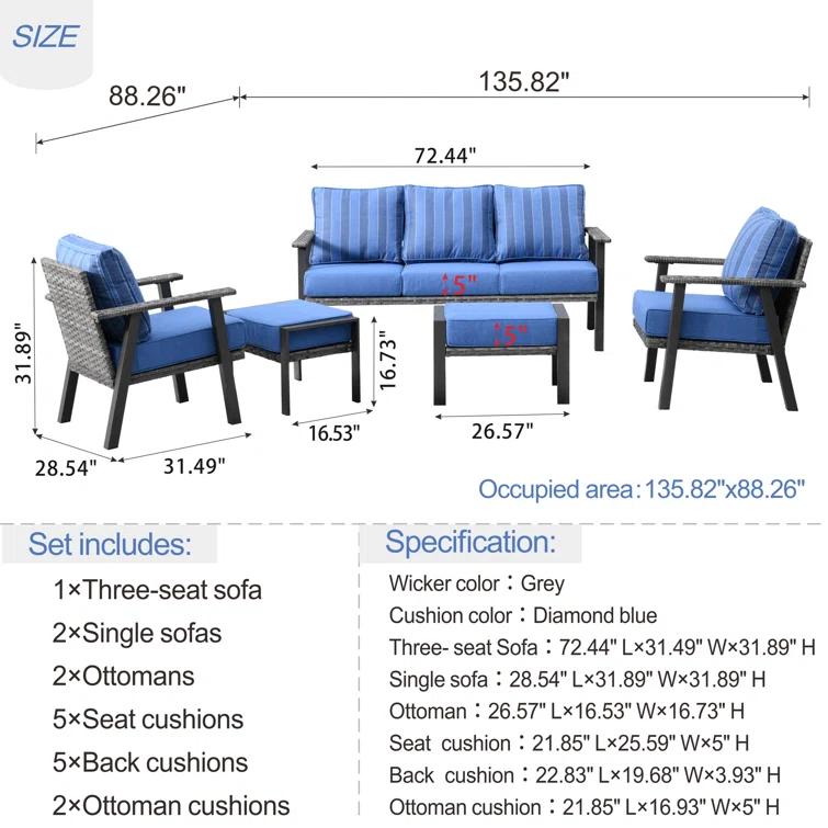 Aisatou 5 - Person Outdoor Seating Group with Cushions