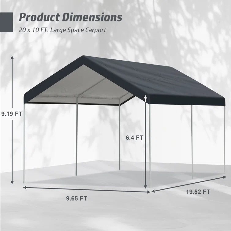 10 ft. W x 20 ft. D Metal Portable Garage Shed