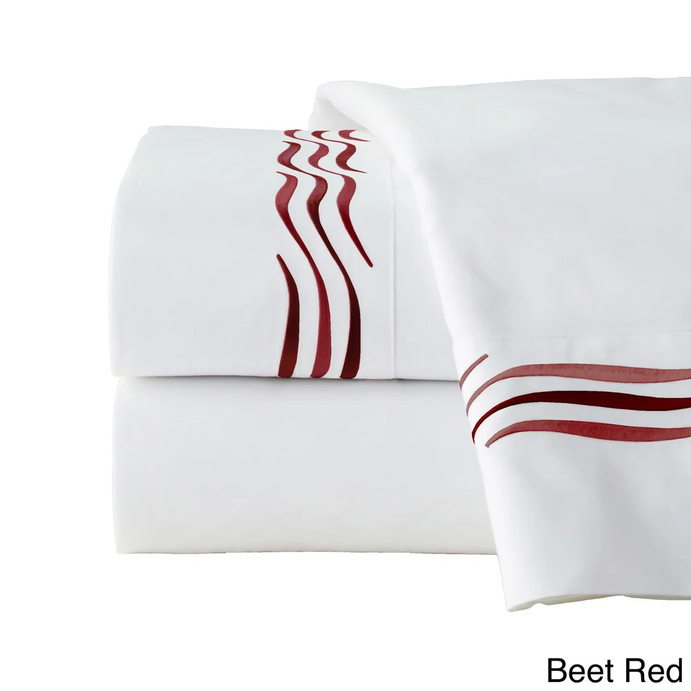 Pointehaven Wave Cotton 300-thread-count Embroidered Pillowcase Set