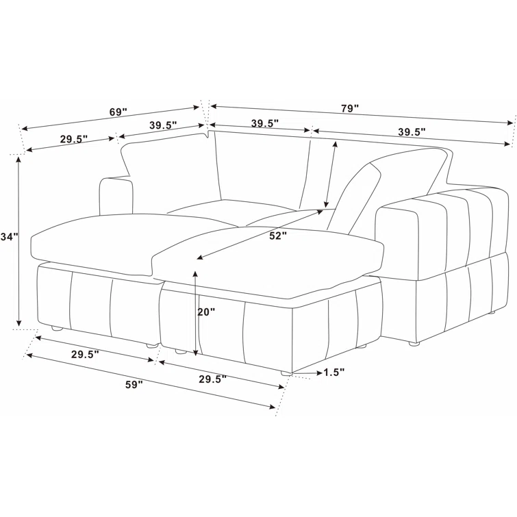 Laurynn 4 - Piece Corduroy Sectional