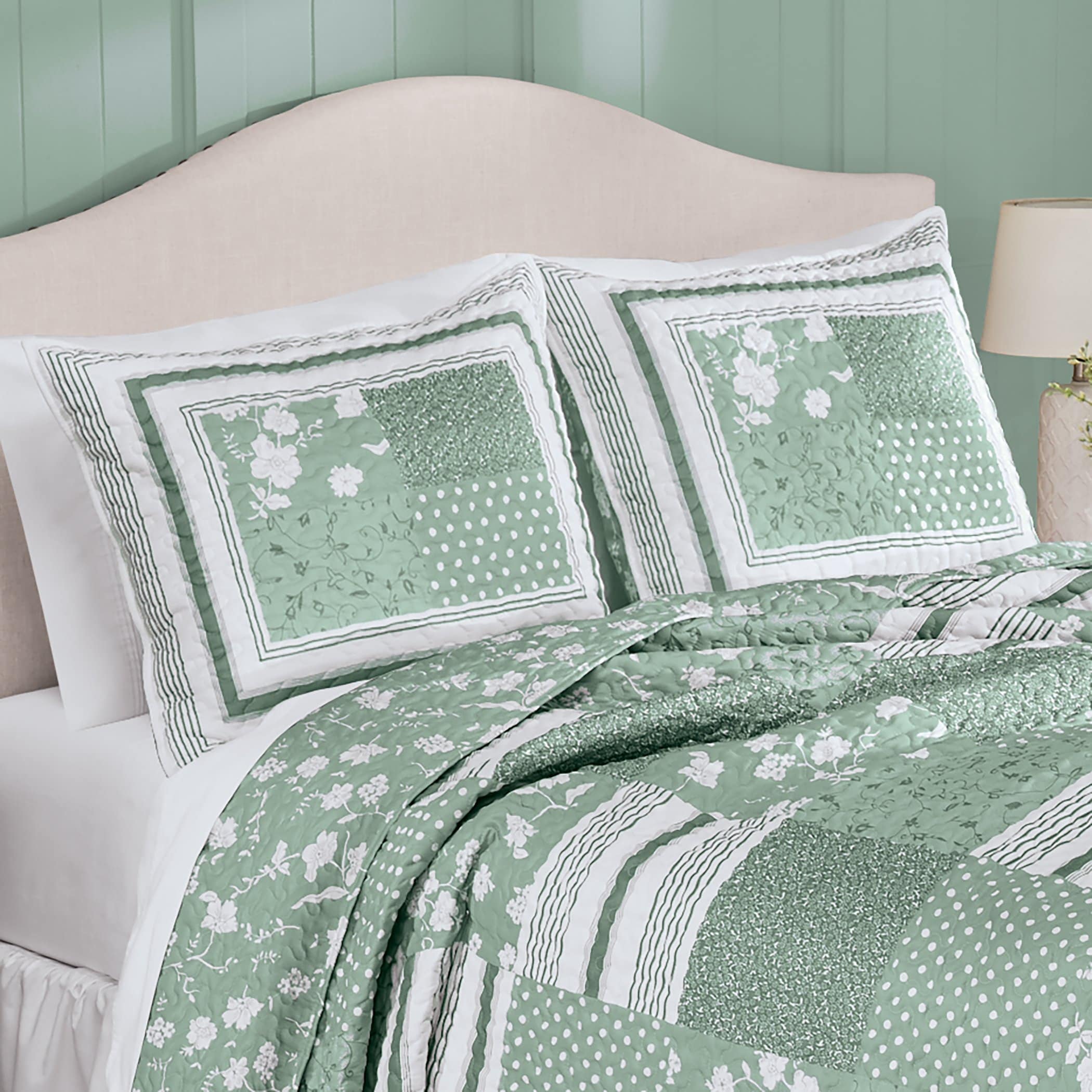 Payton Floral Stripe Patchwork Scalloped Edge Pillow Sham