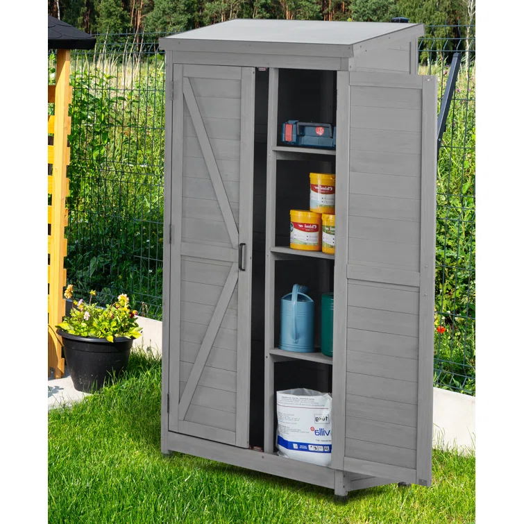 Outdoor Storage Cabinet and Metal Top,68 Inches Wood Tall Shed for Yard and Patio