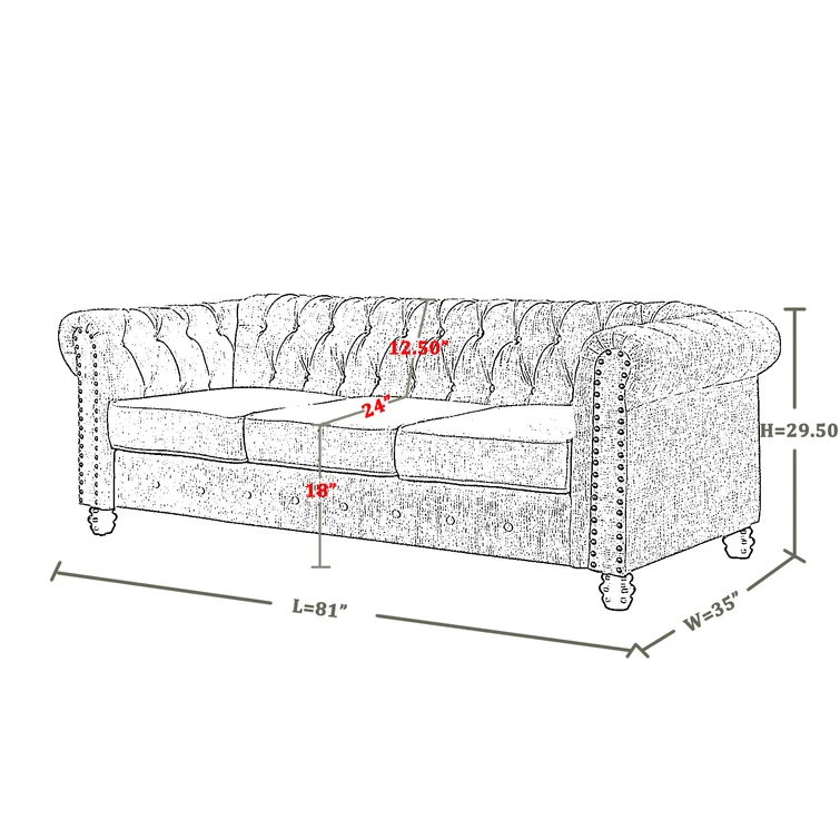 Neillsville 81" Linen Rolled Arm Chesterfield Sofa