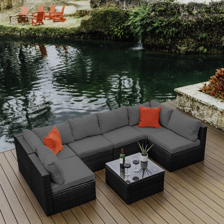Slunce 6 - Person Outdoor Seating Group with Cushions<!-- --> <!-- -->(Set of 7)