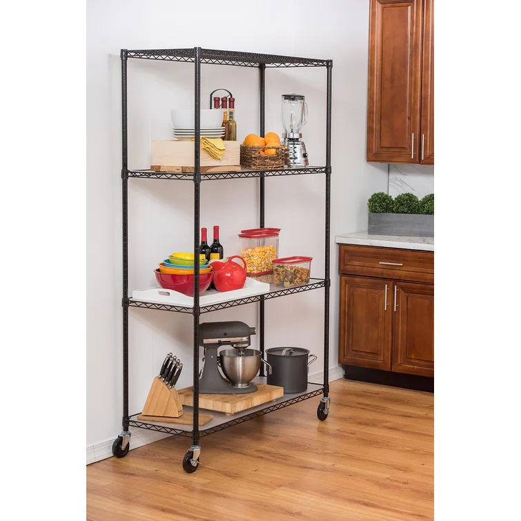 48" W x 18" D x 72" H 4 Tier Wire Shelving with Liners and Wheels