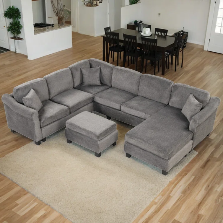 Jessalee 4 - Piece Velvet Sectional Sofa with Ottoman