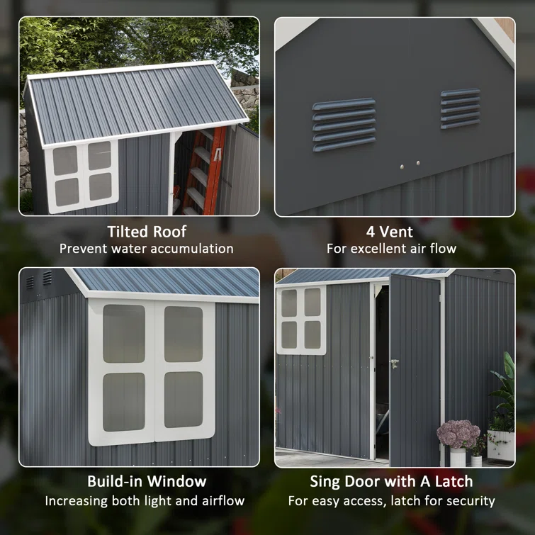 7 ft. 1 in. W x 5 ft. 8 in. D Metal Garage Shed