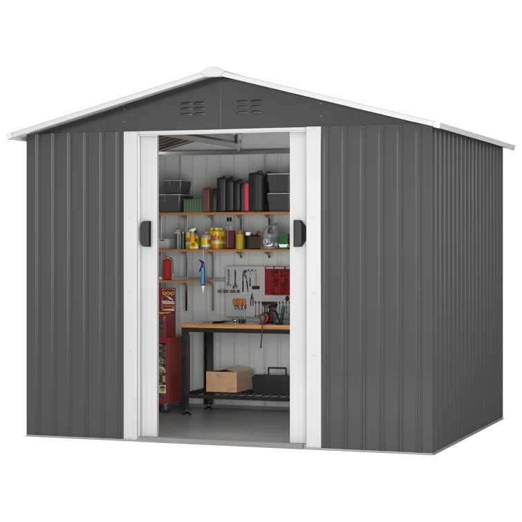 8 ft. W x 6 ft. D Tool Storage Outdoor Storage Shed with  with Lockable Sliding Doors and Vents