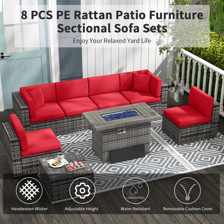 6 - Person Outdoor Seating Group with Fireplace Table