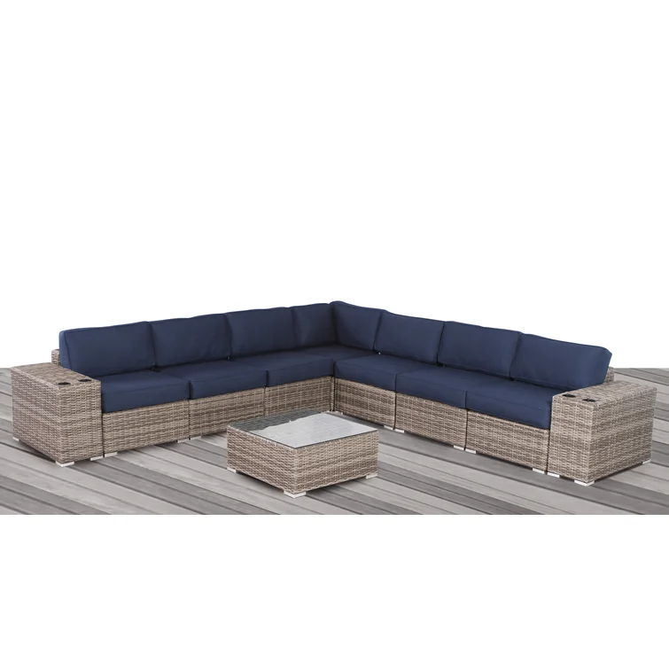 Lazaro Rattan Wicker Fully Assembled 6 - Person Seating Group with Sunbrella Cushions
