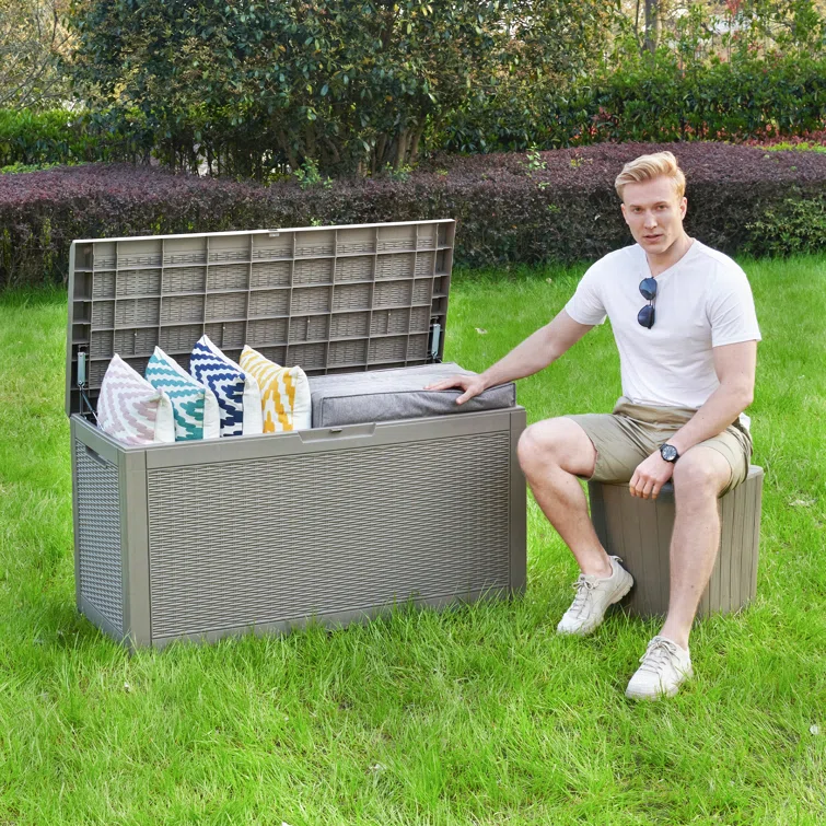 Quartey 100 Gallons Water Resistant Resin Lockable Deck Box with Cushion
